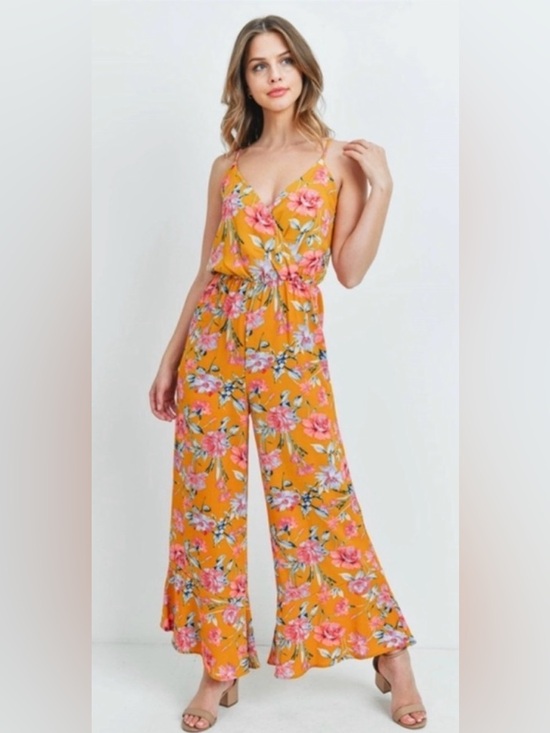 Private Label Pants - New Spring/Summer Boho Floral Jumpsuit, Spaghetti Straps, Wide leg